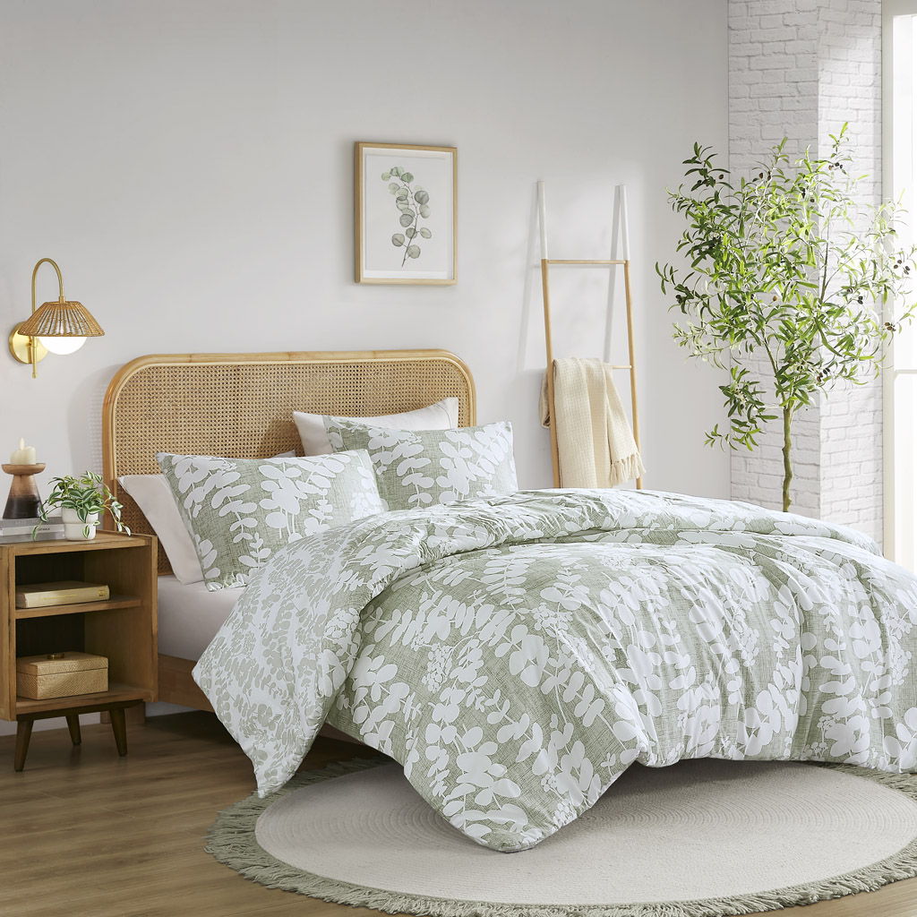 Aria - Full/Queen Floral Print Revesible Comforter Set - Sage