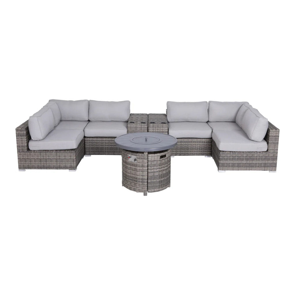 Wicker Outdoor Lounge Set With Cushions And Fire Pit