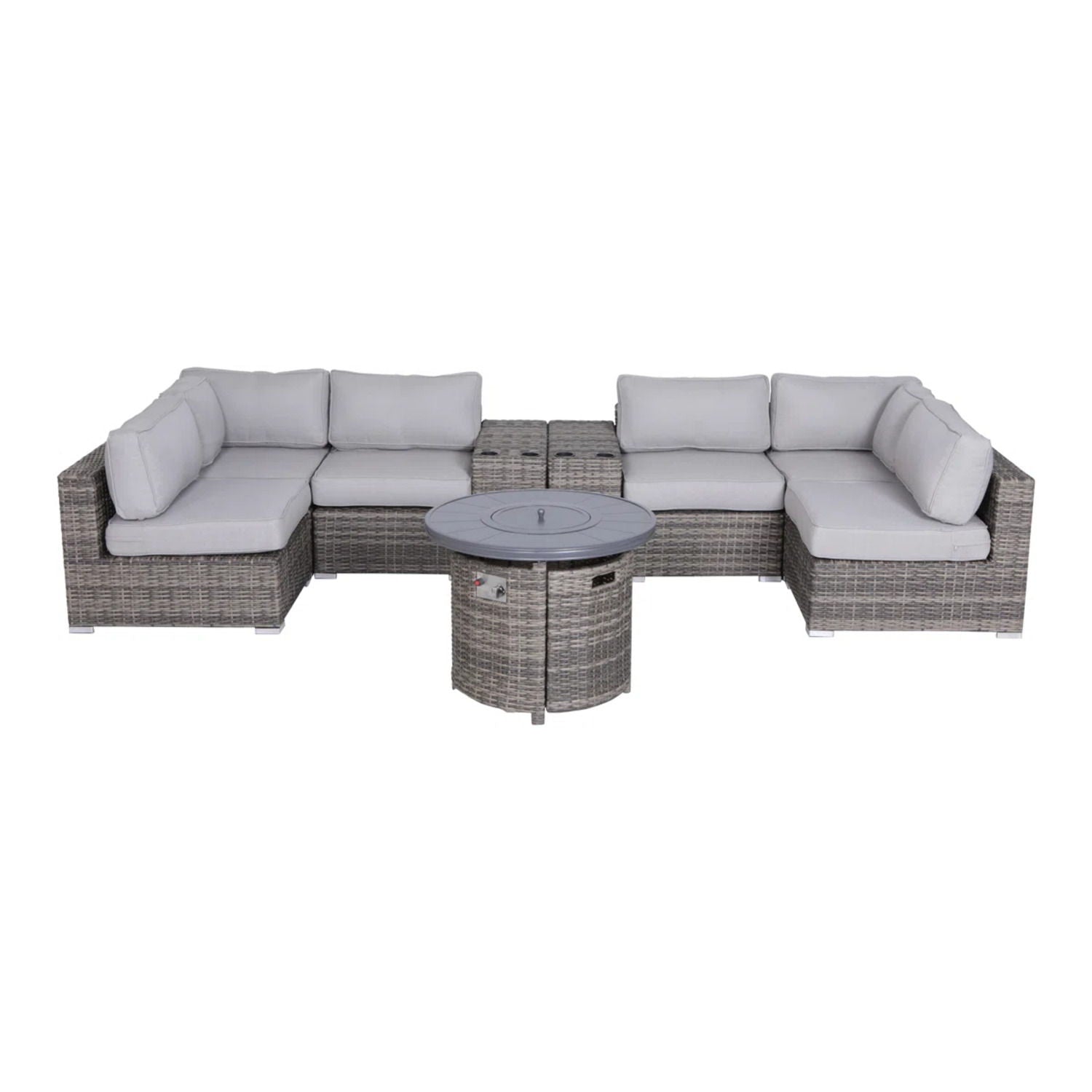 Wicker Outdoor Lounge Set With Cushions And Fire Pit