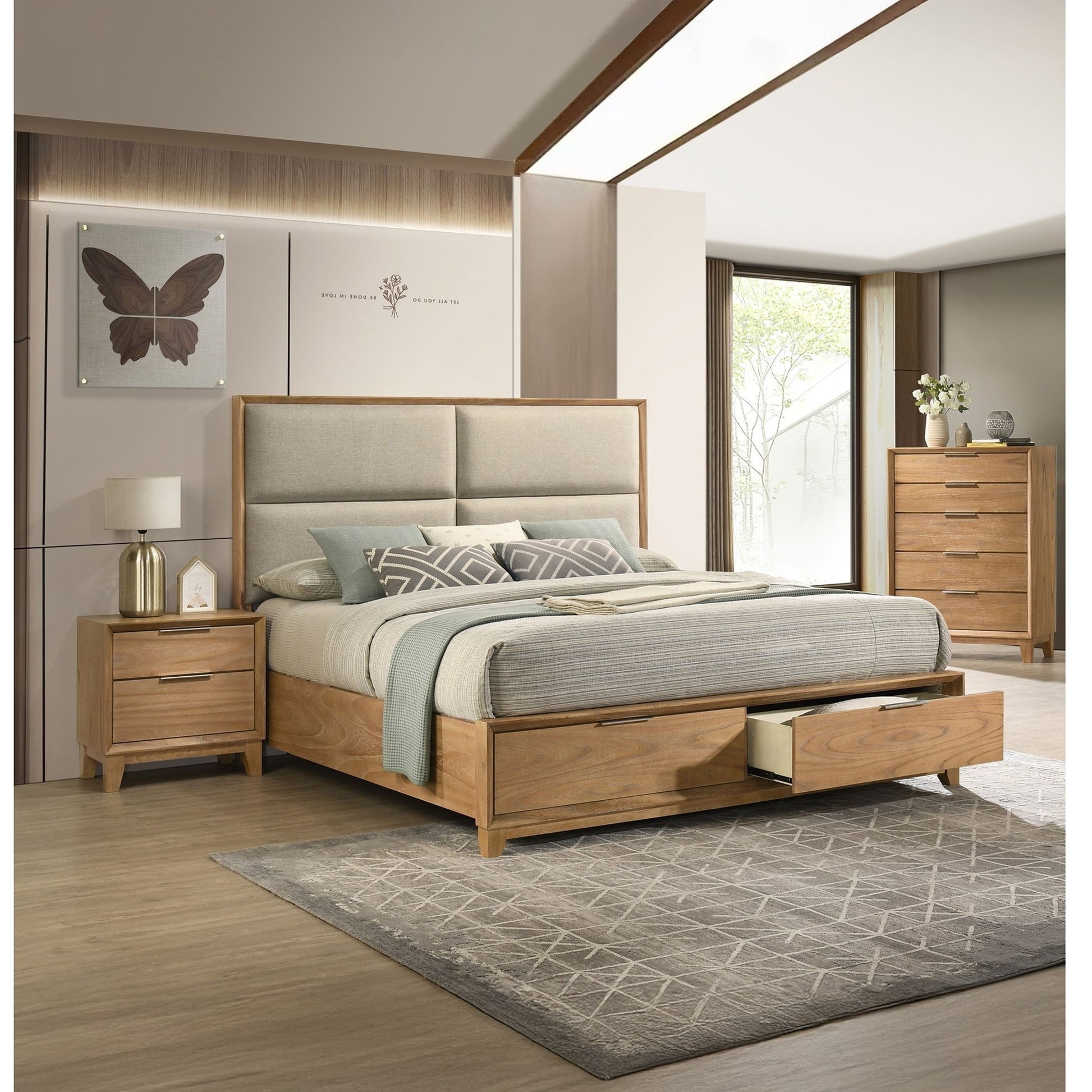 1 Piece 5 Drawer Tall Chest Bedroom Furniture - Natural Wood