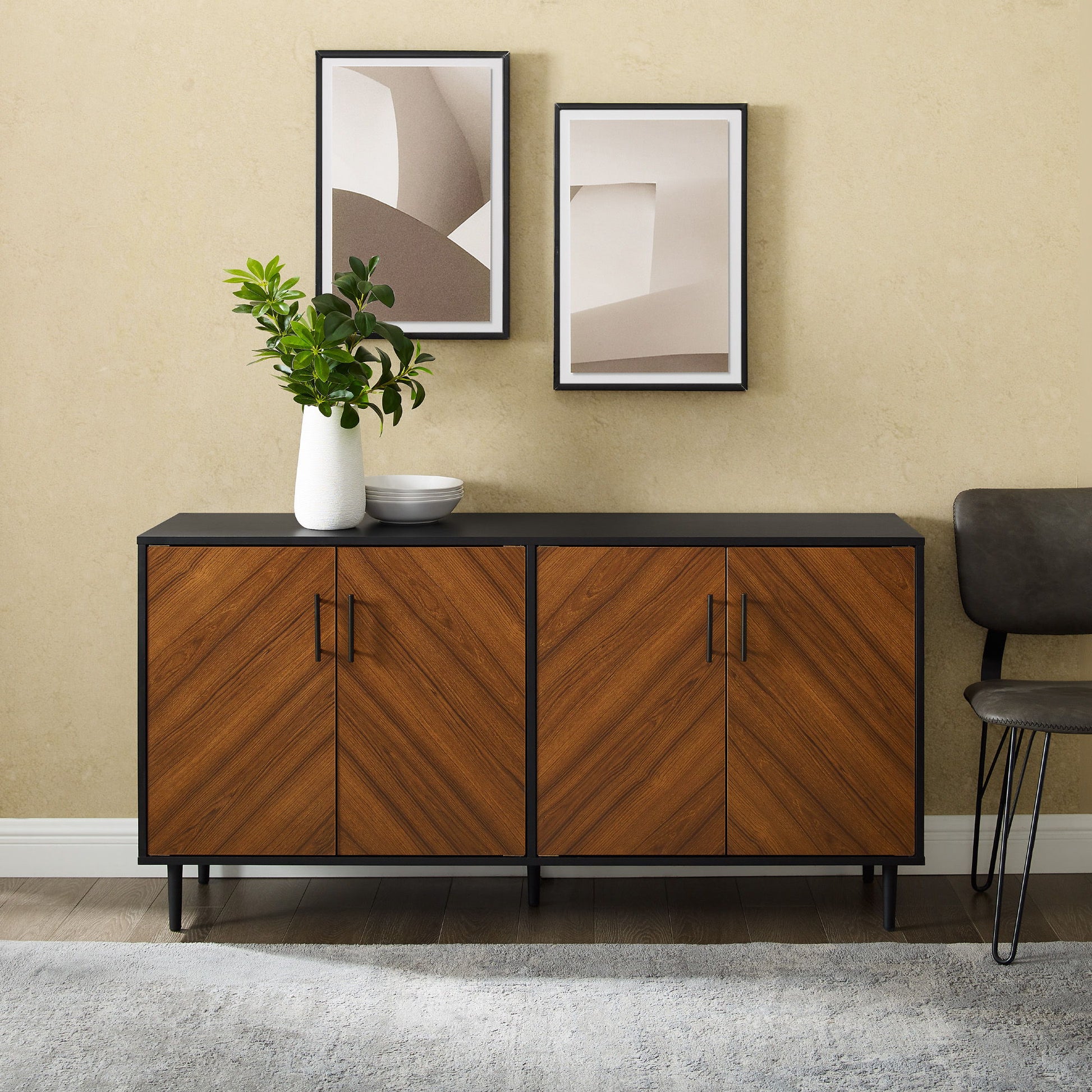 Bookmatch Door Buffet - Acorn / Solid Black