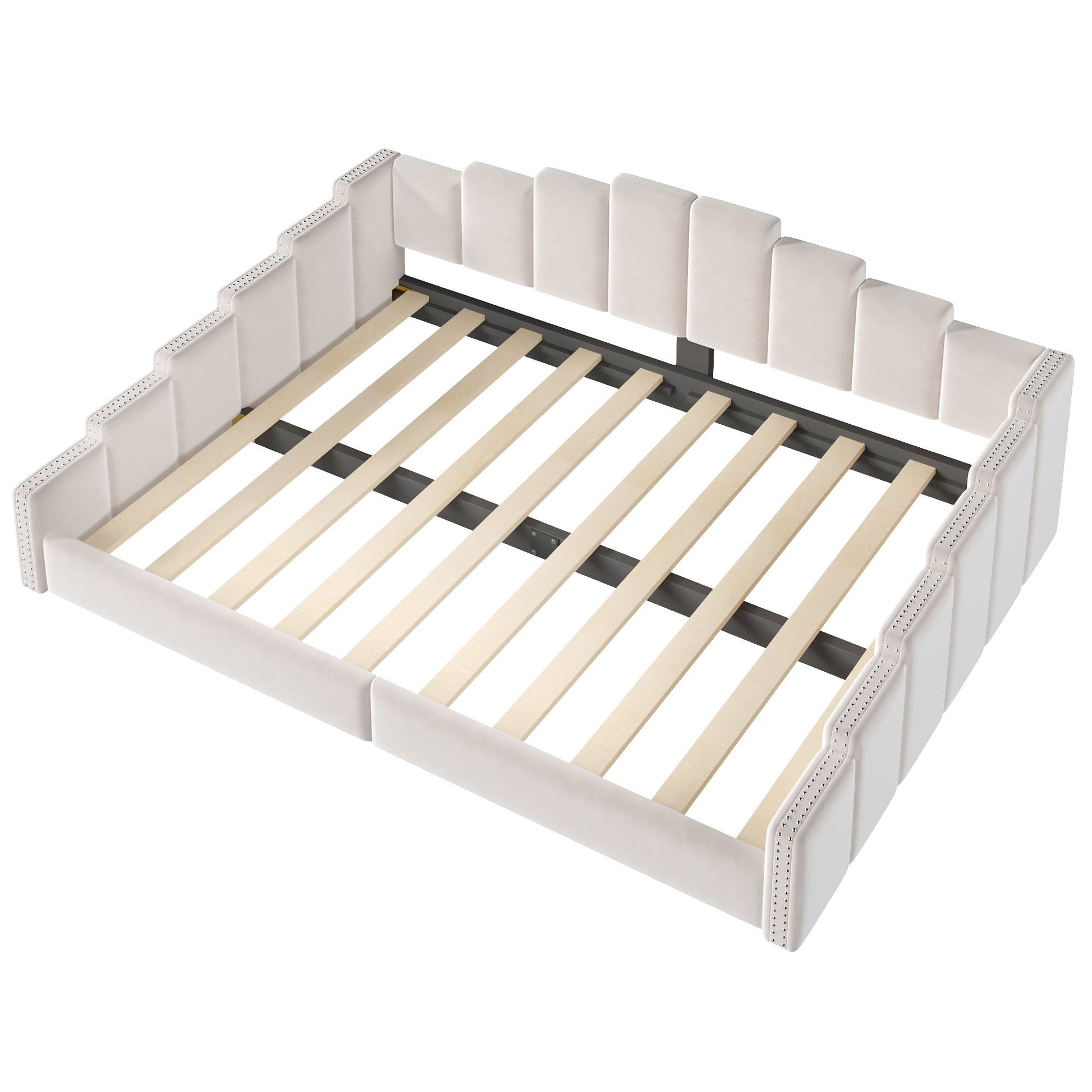 Upholstered Daybed With Nailhead Trim, Platform Bed Frame