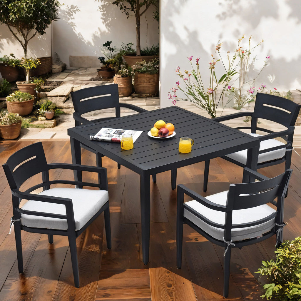 Outdoor Patio Dining Table With Tapered Feet & Umbrella Hole