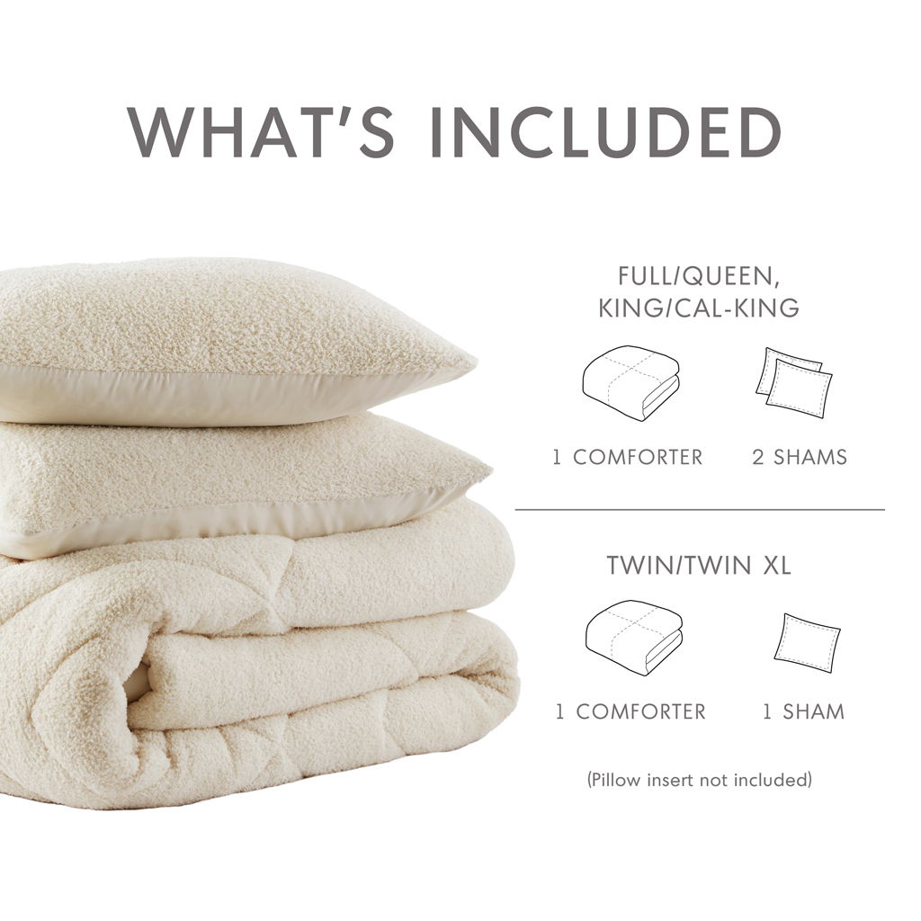 Kyla - Twin/Twin Long Double Diamond Quilted Teddy Comforter Set - Ivory