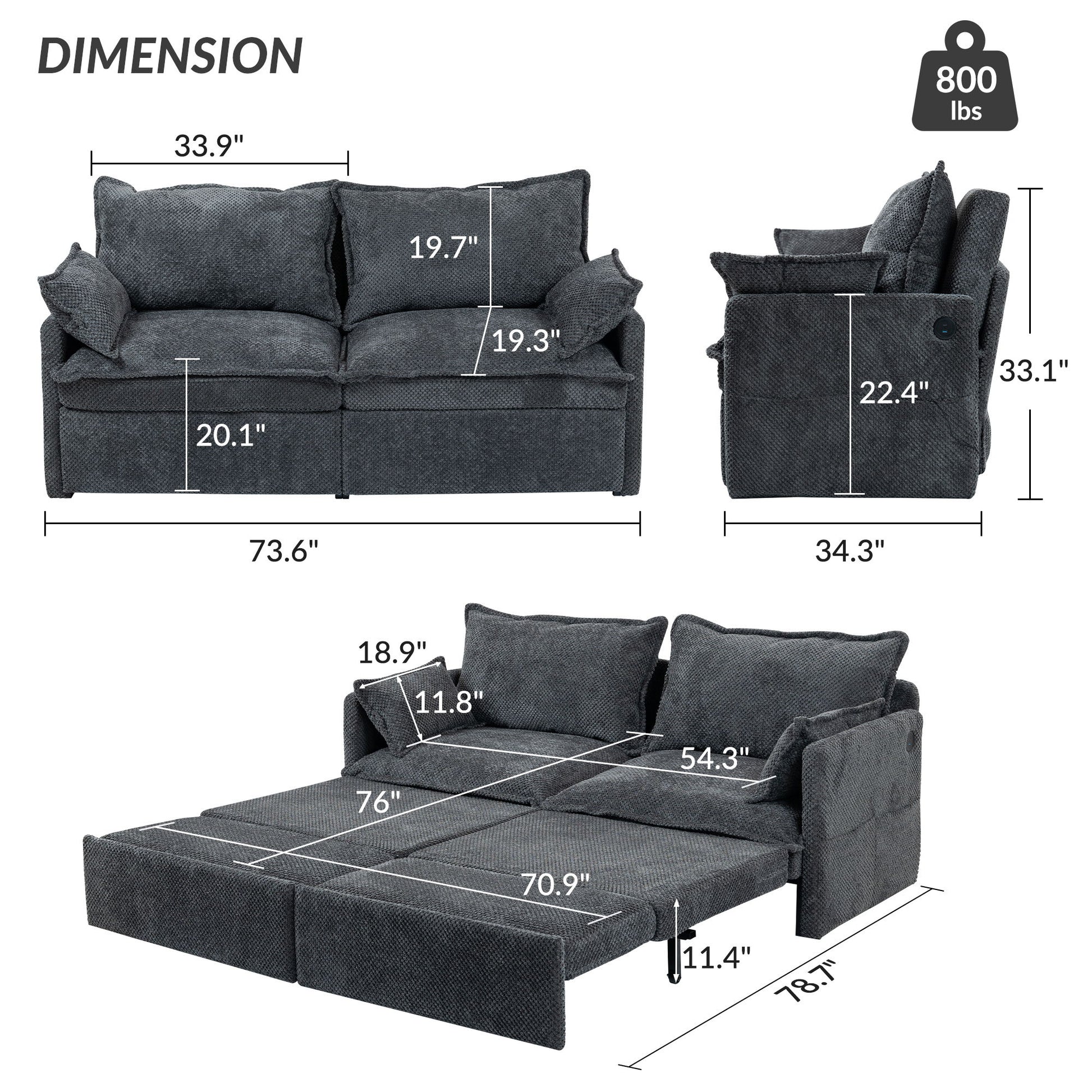 Pull Out Sofa Bed, Corduroy Convertible Sleeper Sofa Couch, Side Storage, And USB / C - Type Charging Ports Chair
