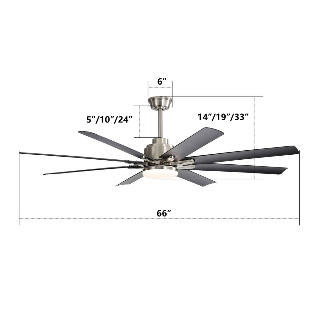 66" Low Profile Ceiling Fan With Dimmable LED Lights, 6 Speed Reversible DC Motor For Indoor - Brushed Nickel