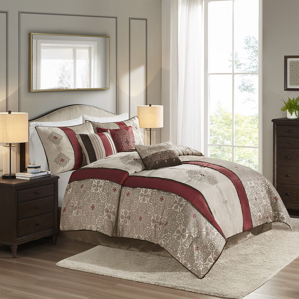 Donovan - King 7 Piece Comforter Set - Red