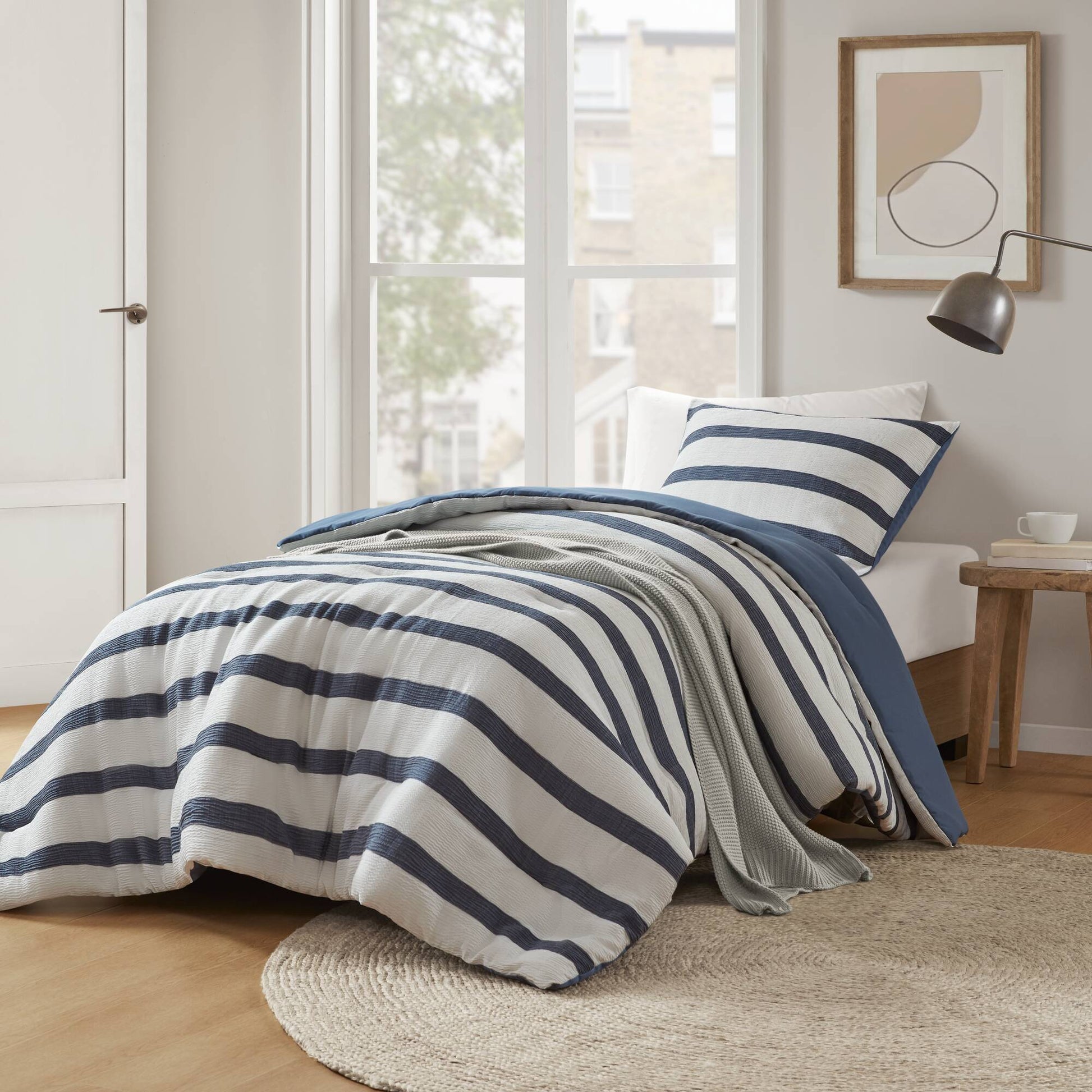 Merritt - Twin/Twin Long Yarn-Dyed Striped Comforter - Blue