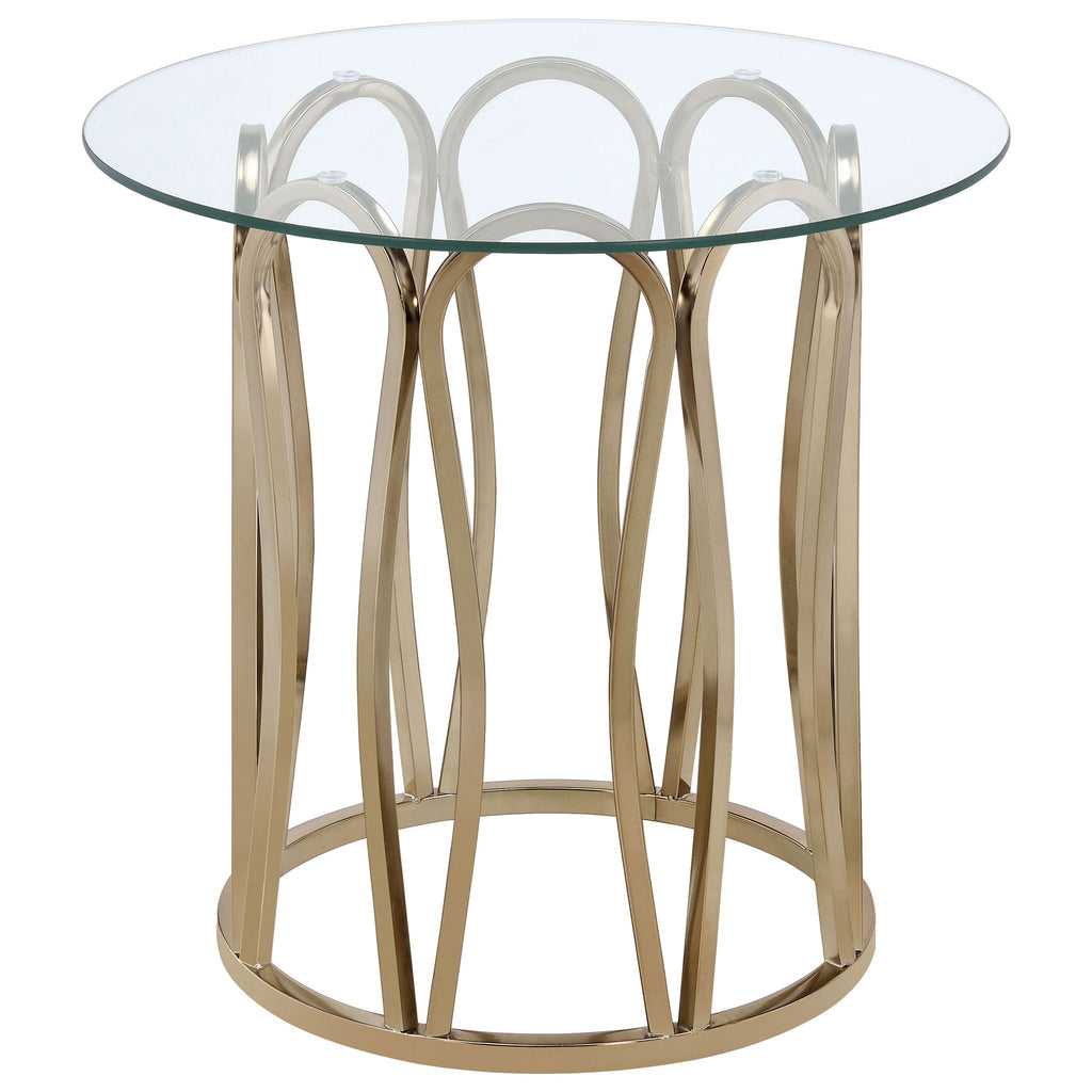 Round Glass Top Table With Polished Metal Base
