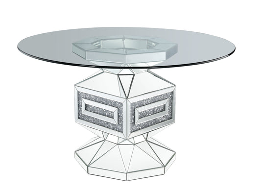 Noralie - Dining Table - Clear Glass, Mirrored & Faux Diamonds - 30"