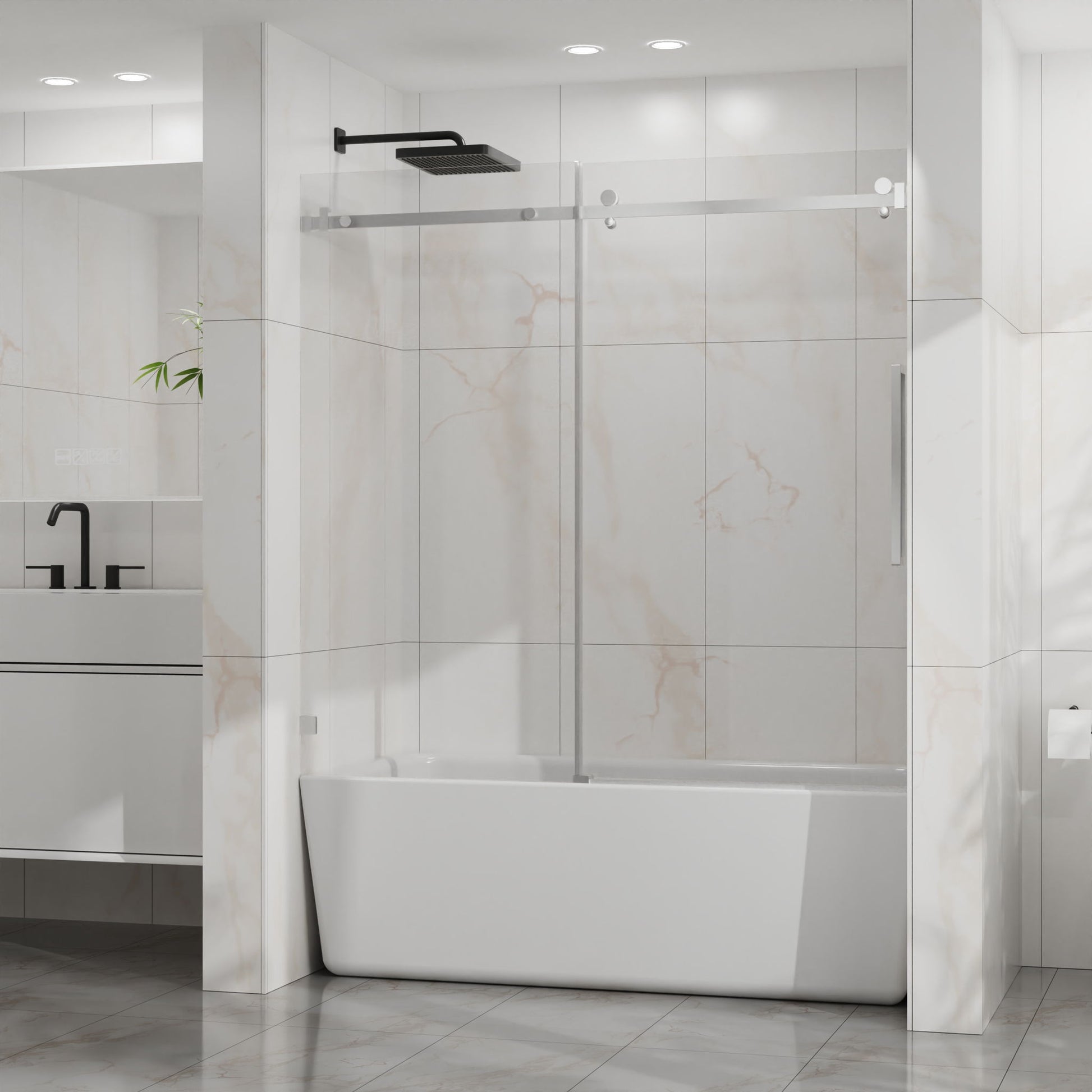 Frameless Tub Sliding Shower Door With Easy Clean Coating