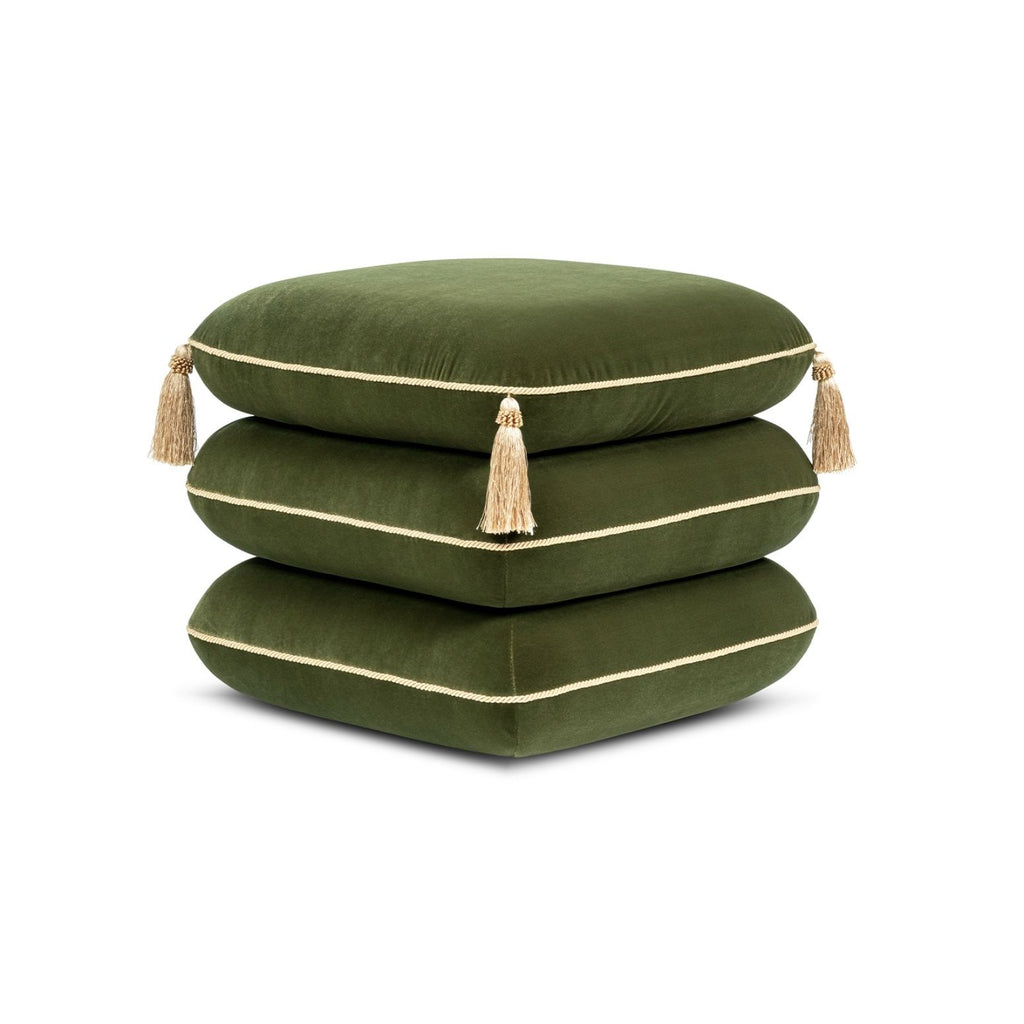 Monarch - Tassled Ottoman - Olive Green