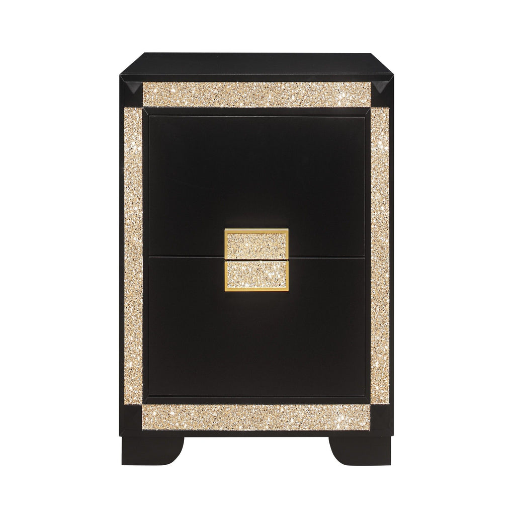 Lively - Nightstand With Glitter Detail And Thick Bar Handle Hardware - Black