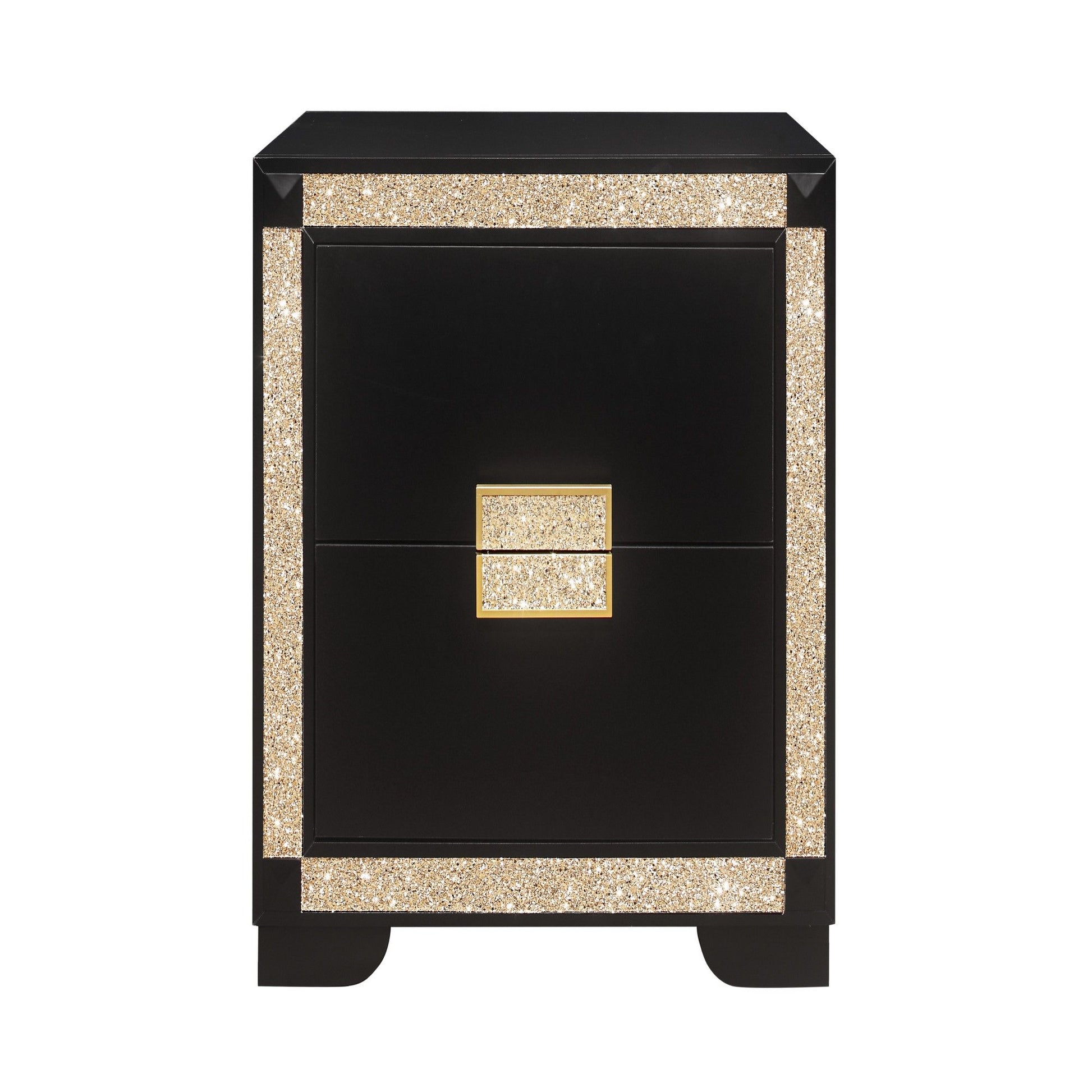 Lively - Nightstand With Glitter Detail And Thick Bar Handle Hardware - Black