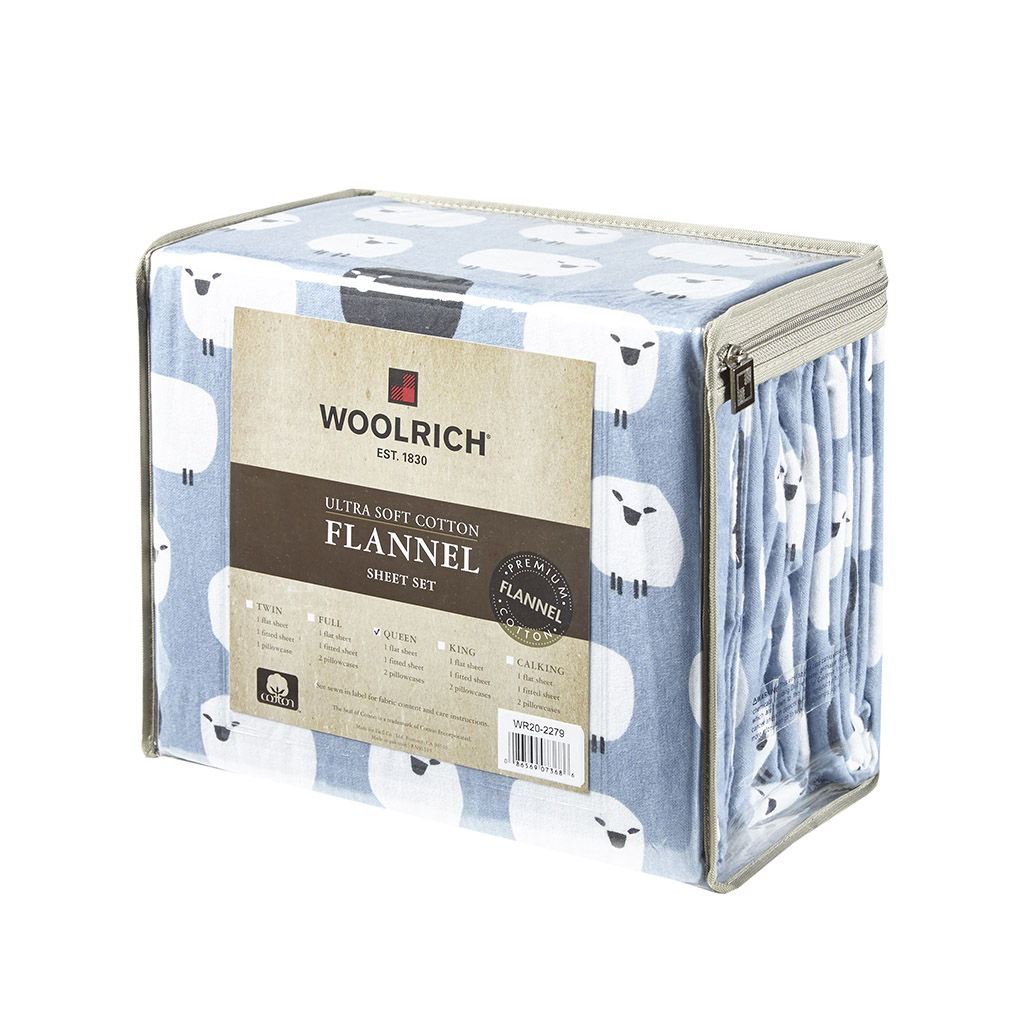 Flannel - Queen Sheet Set - Blue Sheep