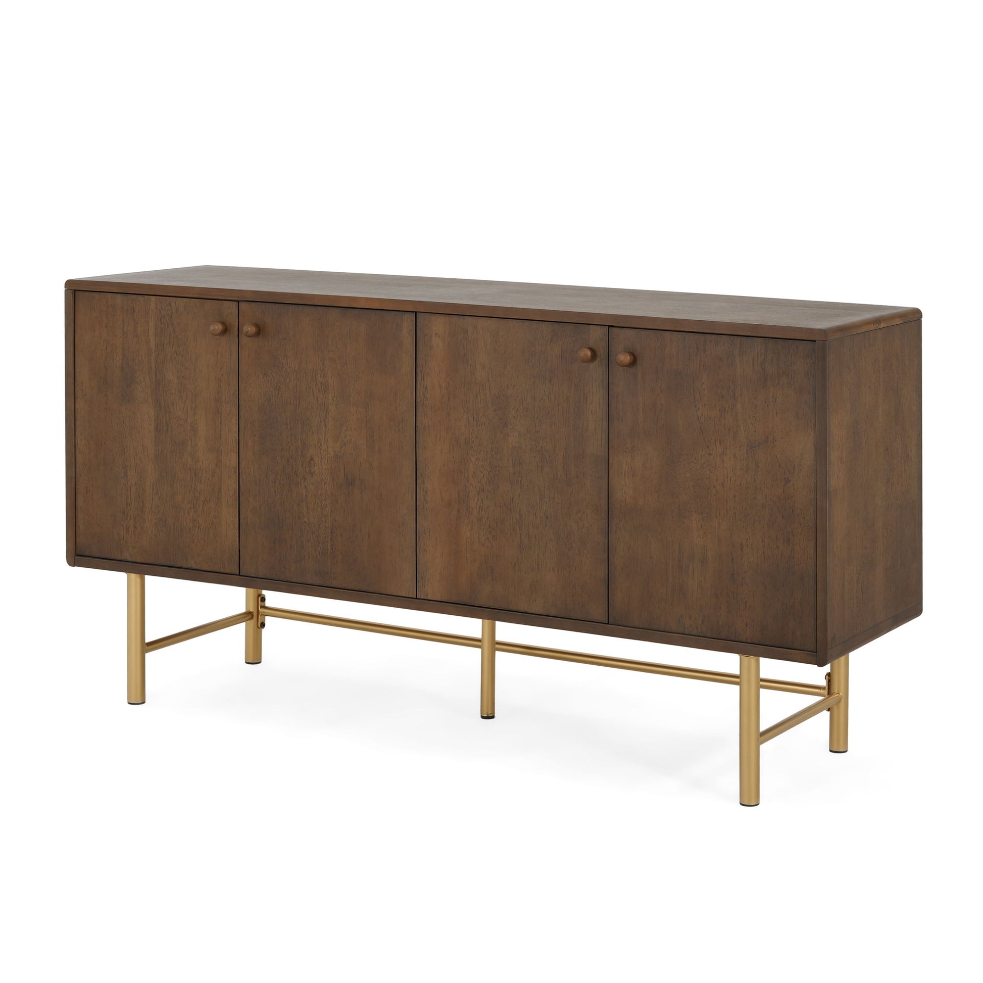 Modern Scandinavian 4 Door Sideboard, Storage Cabinet With Adjustable Shelves - Gold / Walnut