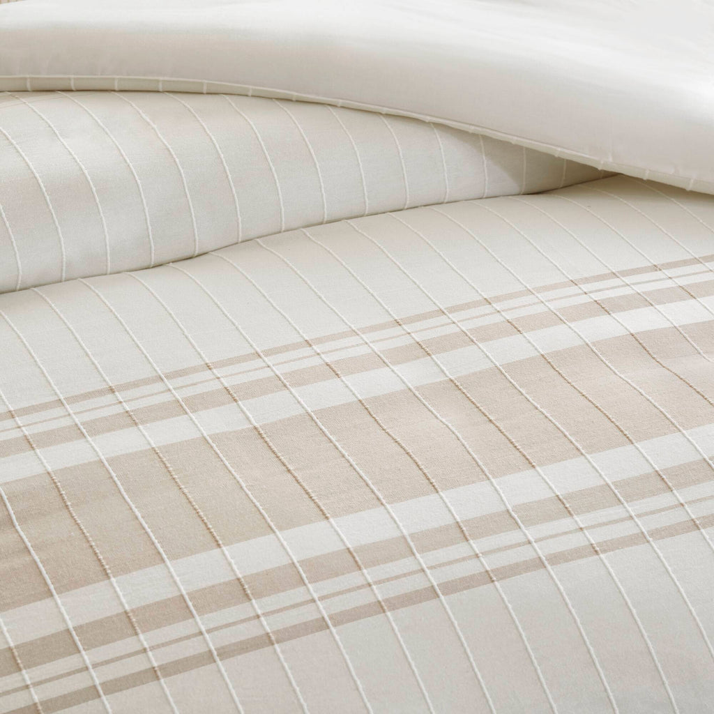 Morgan - 5 Piece Cotton Jaquard Duvet Set - Ivory / Taupe