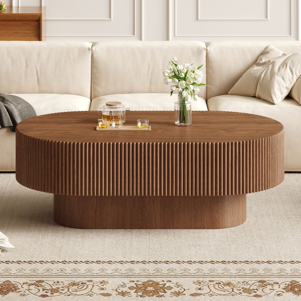 Oval Coffee Table With Thick Tabletop For Living Room