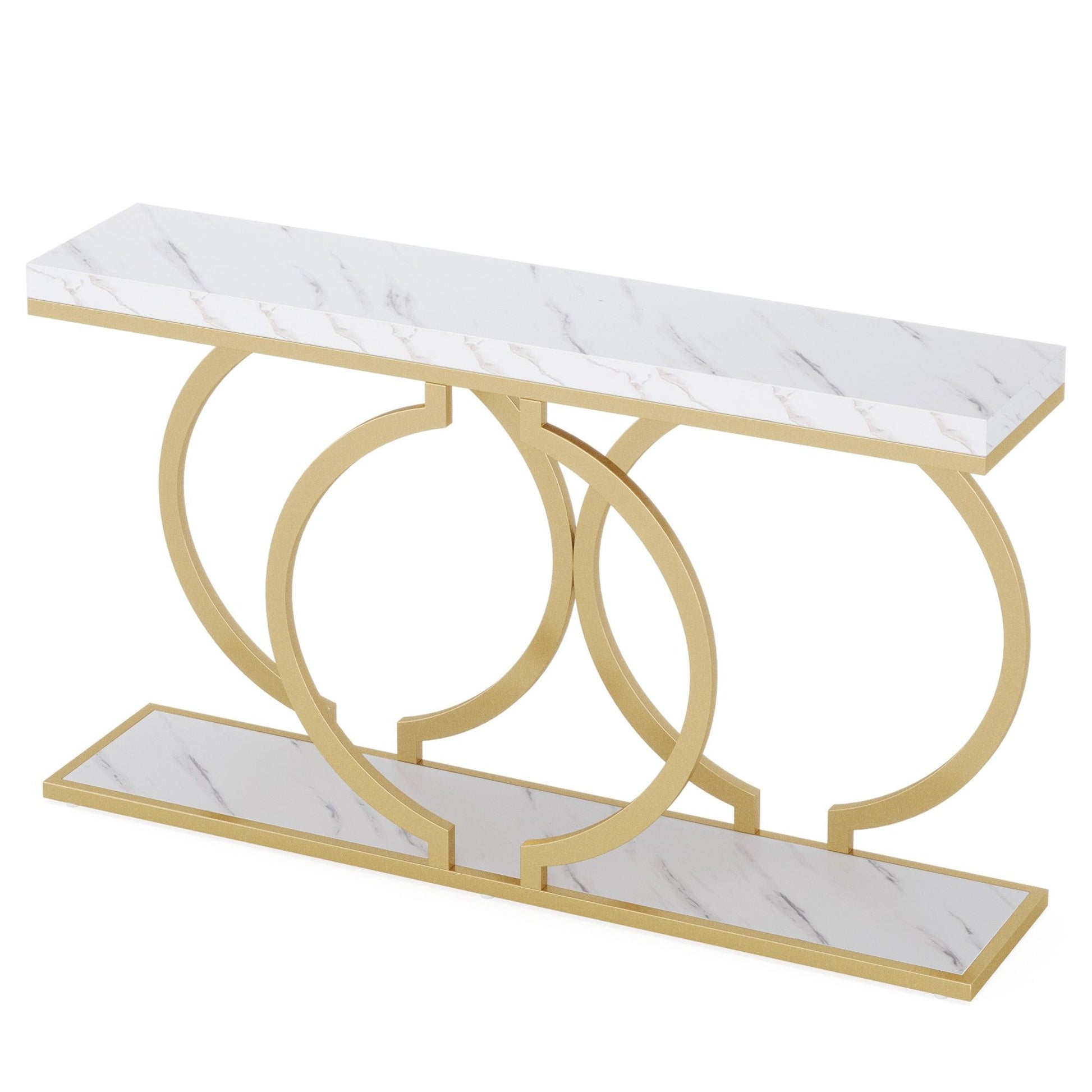 Console Table With Geometric Base For Entryway - Gold / White