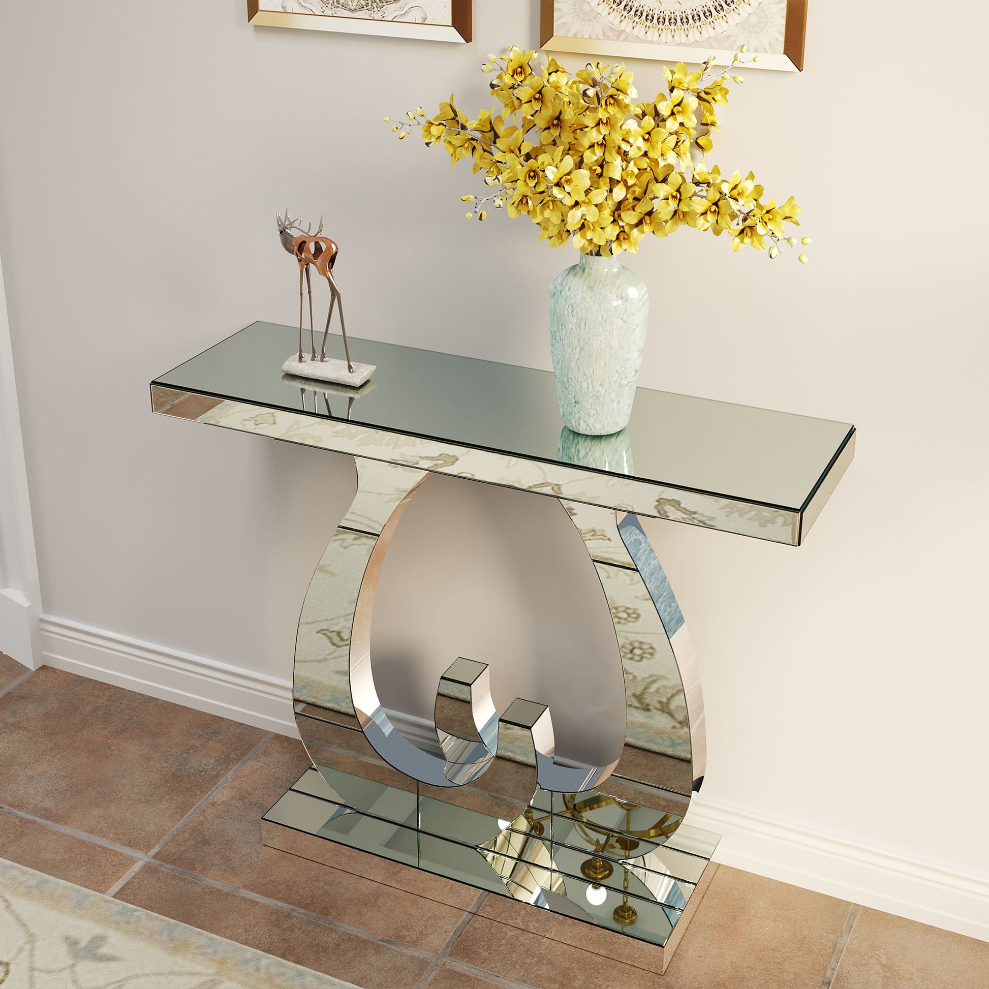 Double C - Base Rectangular Sofa Table For Living Room - Silver