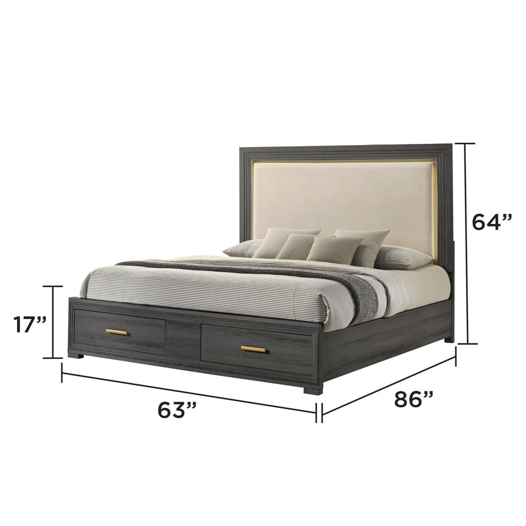 Colorado - Queen Bed With Upholstered LED Headboard - Charcoal