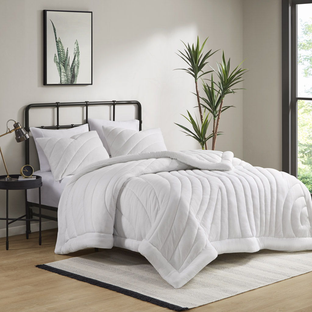 Juniper - Poly Jersey Puffy Twin Comforter Set - White