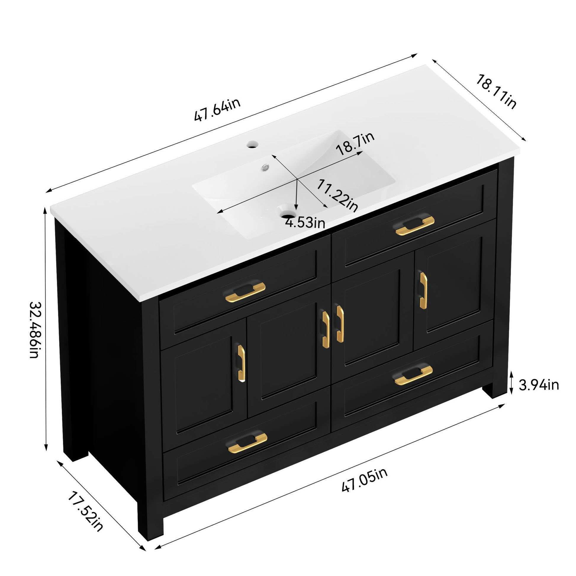 Bathroom Vanity With Sink Combo, 4 Soft Close Doors And 4 Drawers