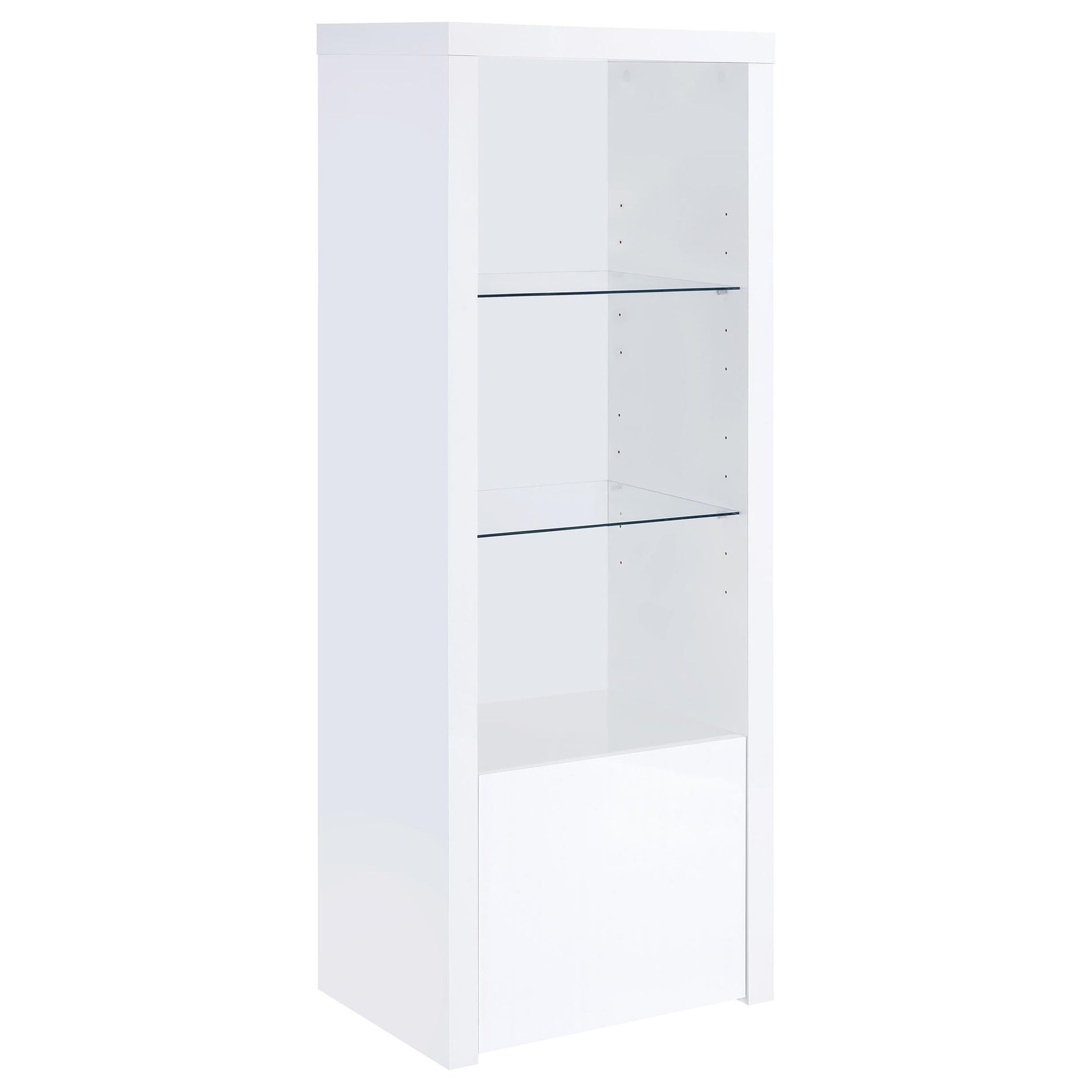 Lance - 3 Shelf Media Tower With Shelves And Hidden Cabinet - Gloss White