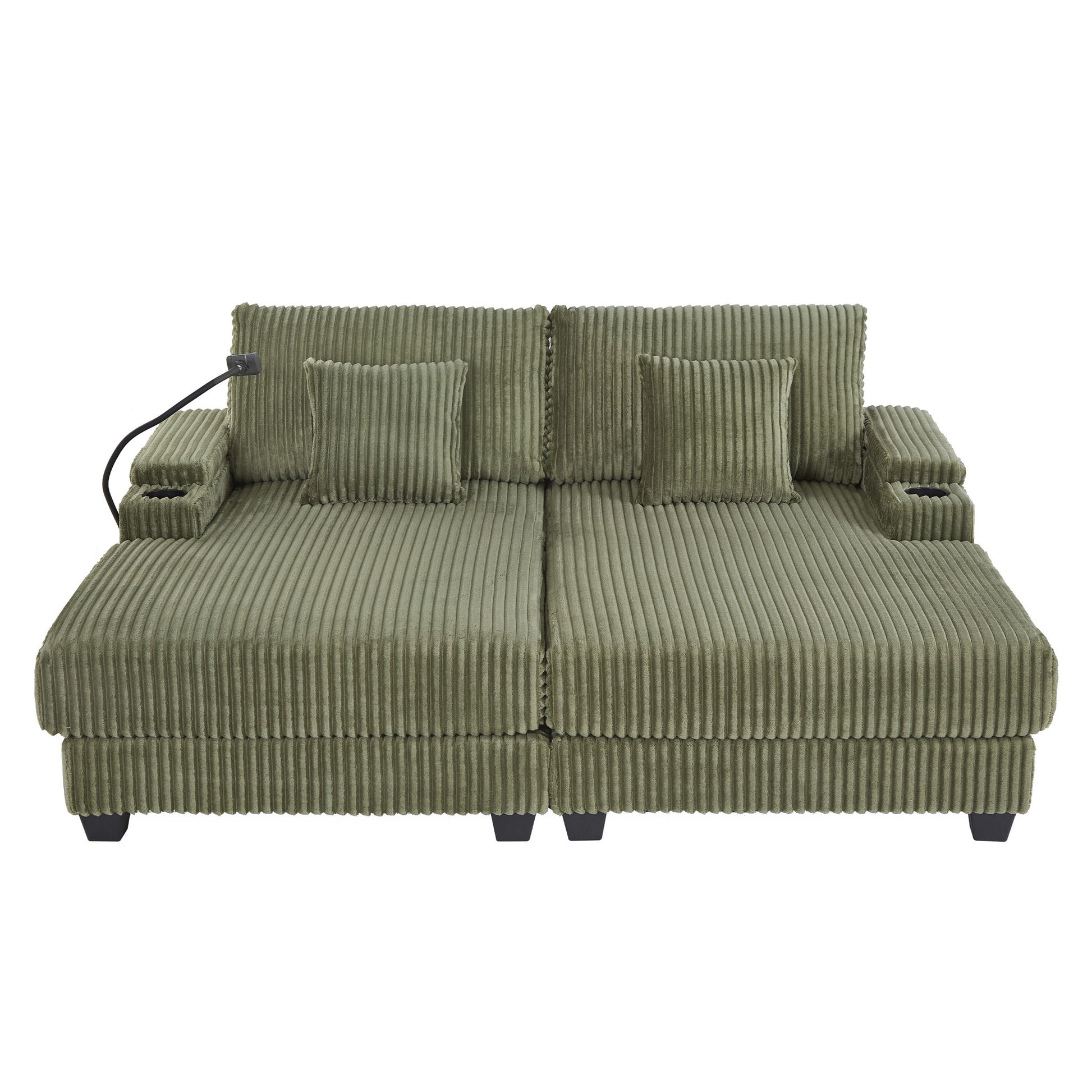Modern Chaise Sofa With Adjustable Backrest, Cup Holders, Phone Holder & Storage Compartments For Living Room