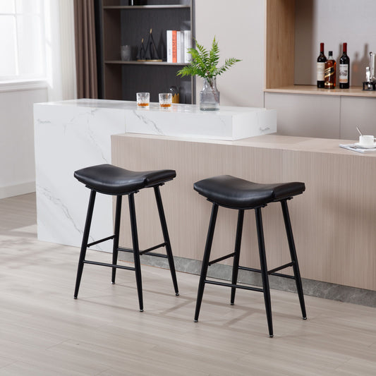 Bar Stools (Set of 2) Armless Counter Low Bar Stools Without Back Modern Linen Fabric Breakfast Stools With Metal Leg And Footrest