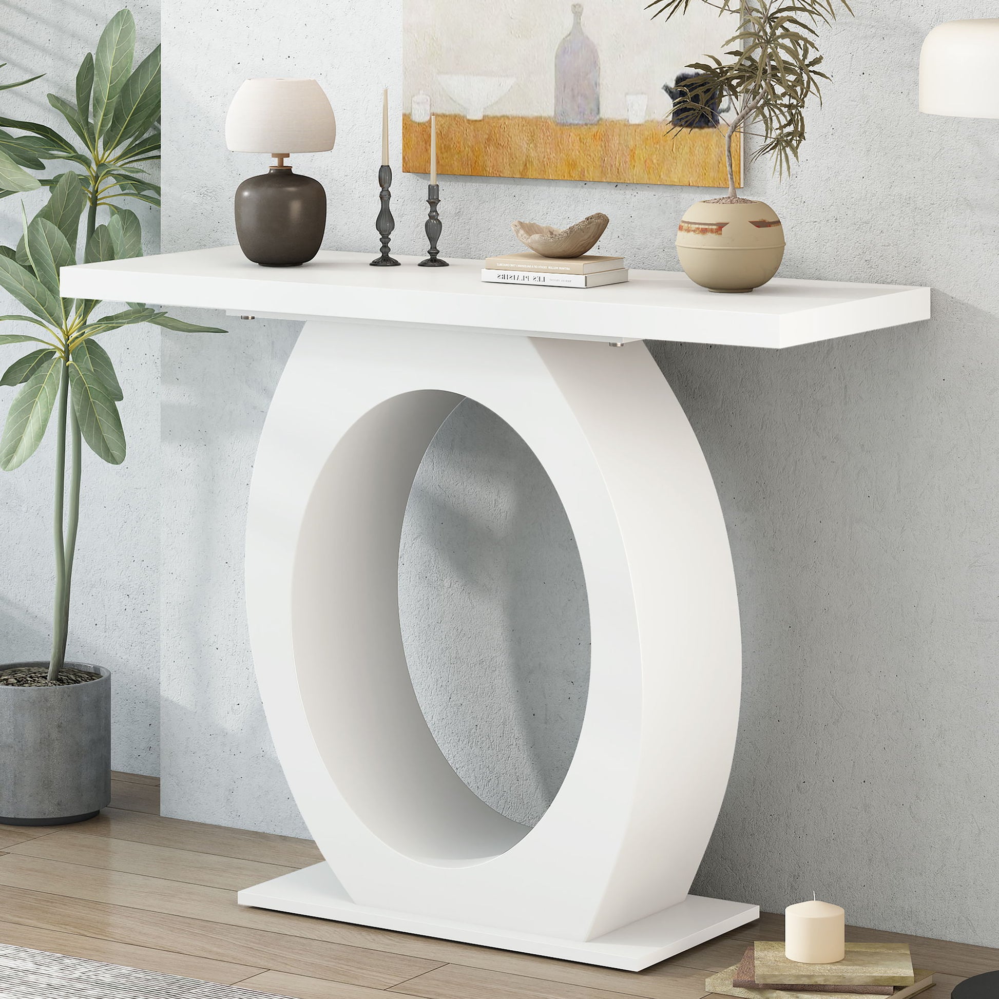 Console Table With Oval Base And Reinforced Bottom Plate