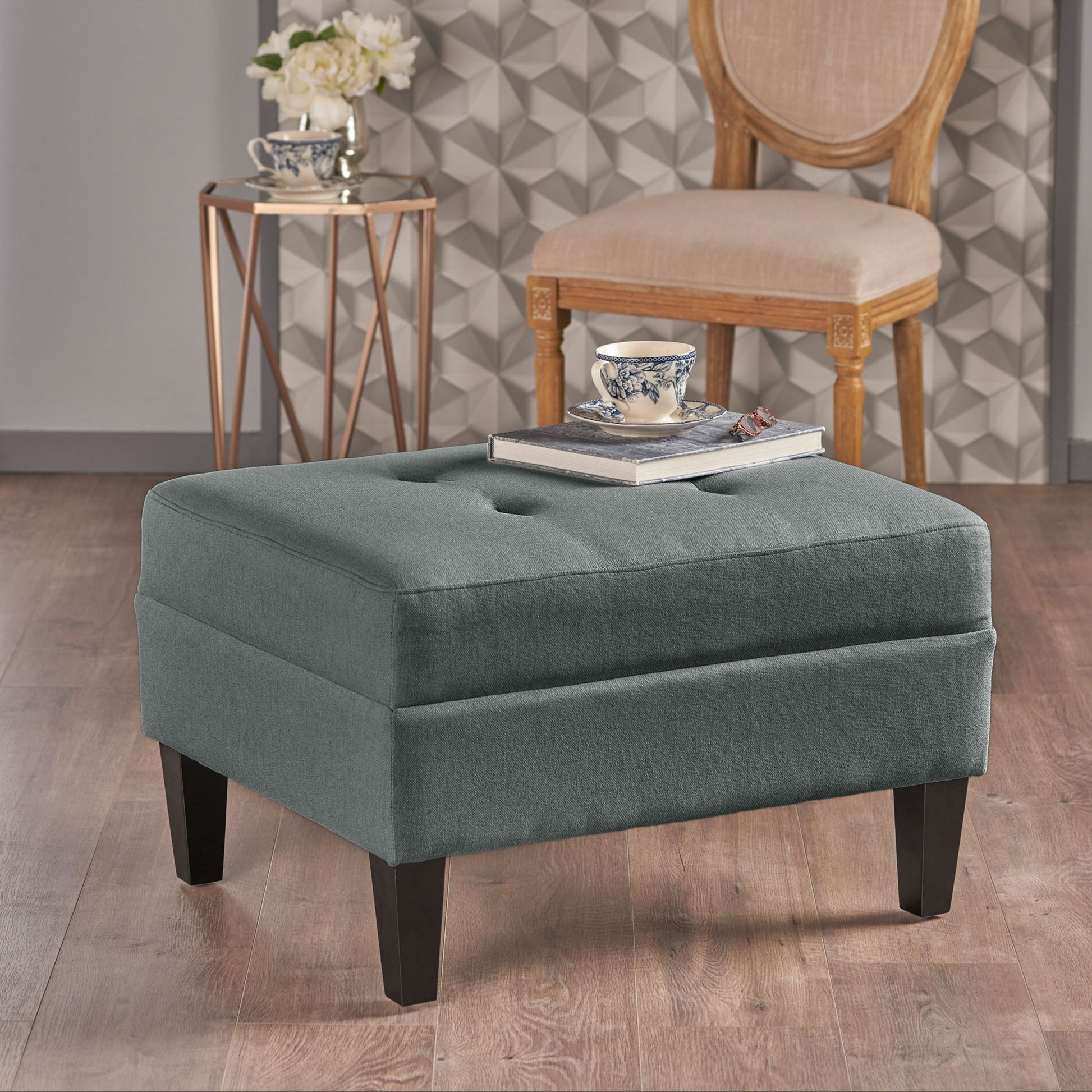 Classic Ottoman With Birch Wood Legs And Fabric Upholstery