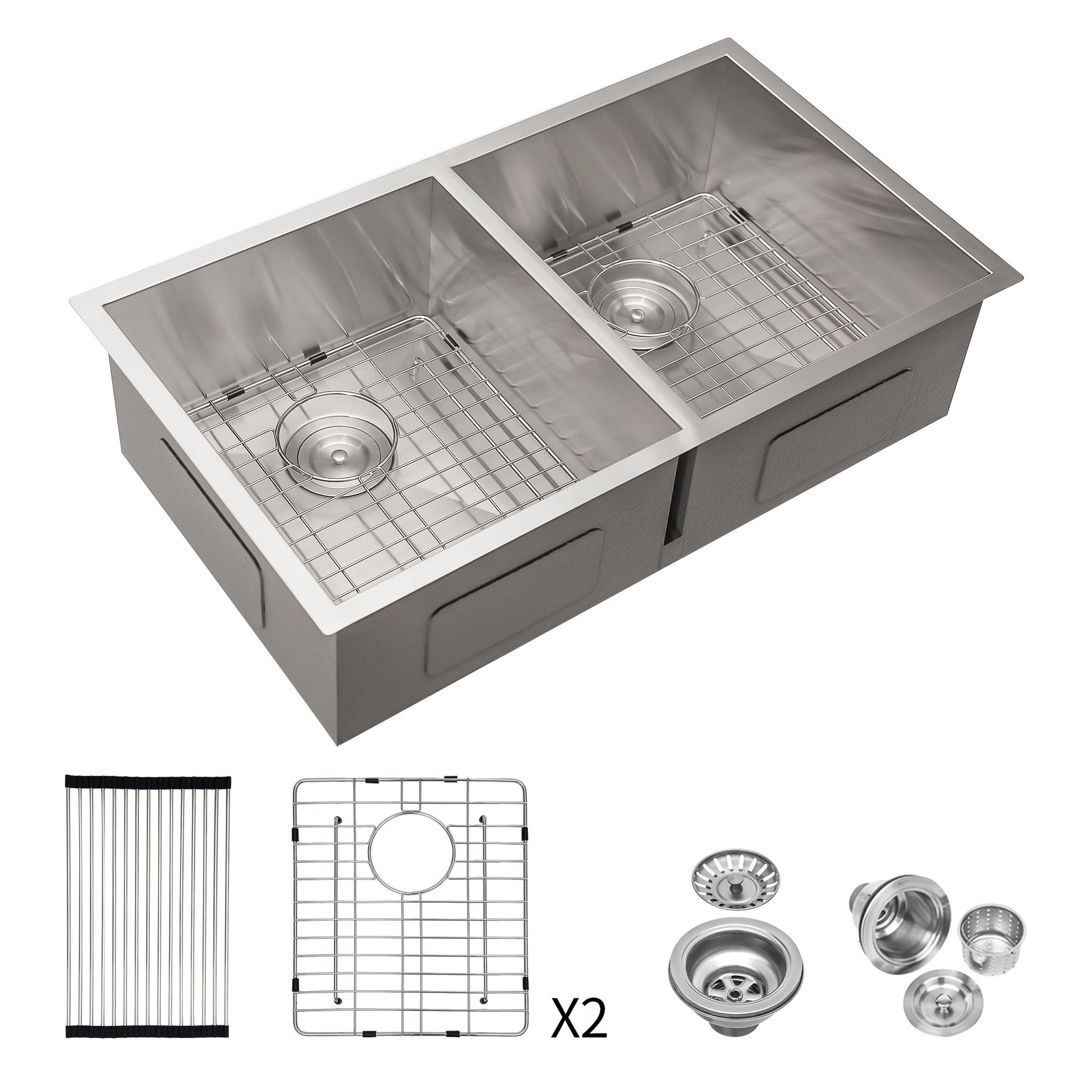 16 Gauge Undermount Double Bowl Kitchen Sink With 9" Deep Bowls - Brushed Nickel