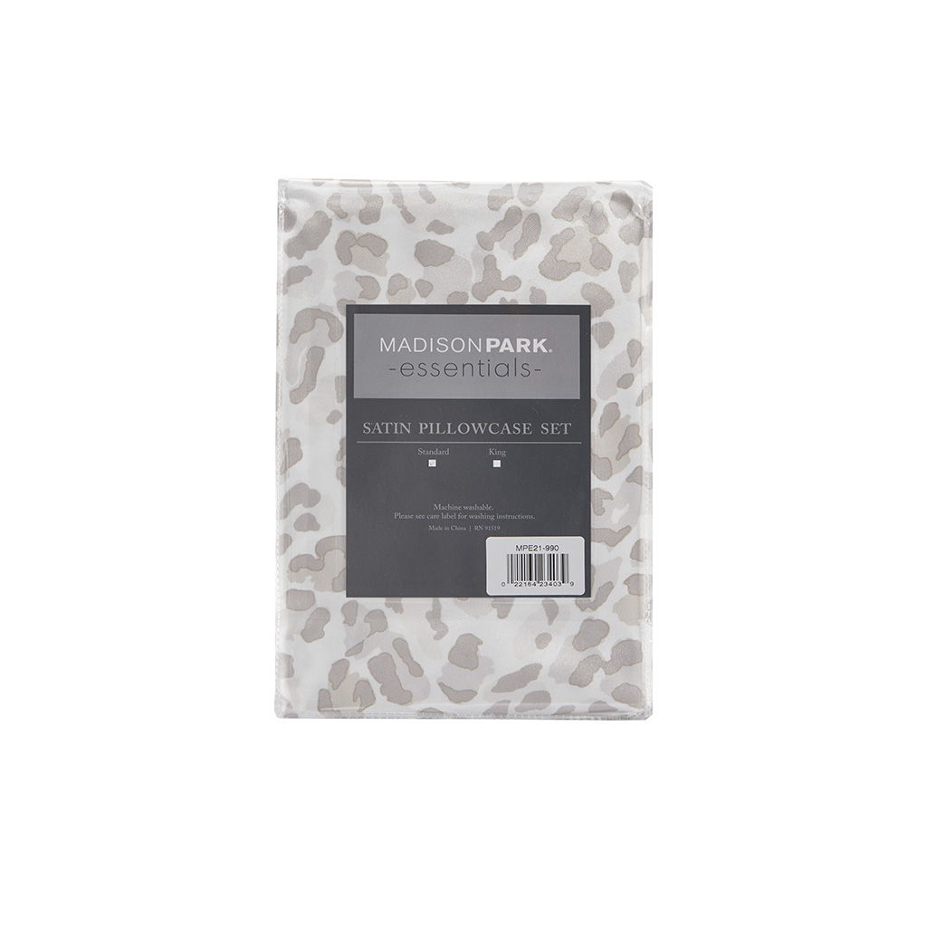 Satin - Luxury 2 Piece Queen Pillowcases - Taupe Leopard