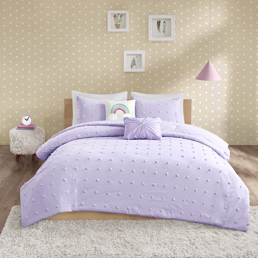 Callie - Pom Pom Comforter Set Cotton - Lavender