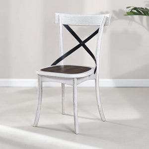 2 Pieces Set Dining Side Chair Rustic Modern Farmhouse Design Retro Design With Metal X Design - Antique Dark Oak / Antique White