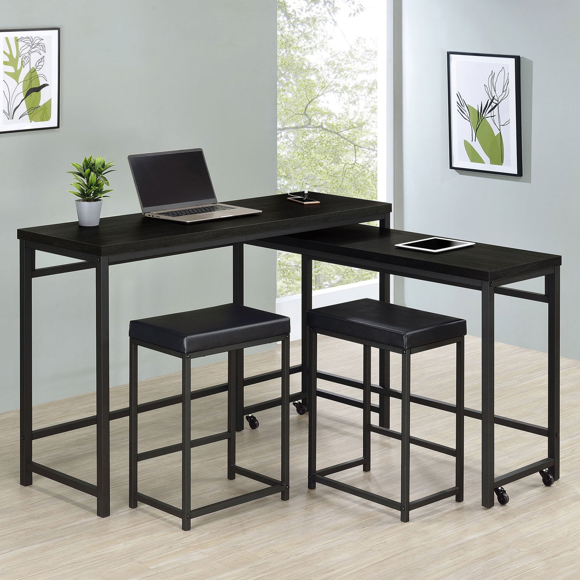 Klekner - 4 Piece Counter Height Table Set With Nesting Tables And Backless Stools - Charcoal