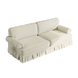 Luxuriously Comfortable Cloud Couch With Elegant Rolled Arms & Pleated Skirt Design