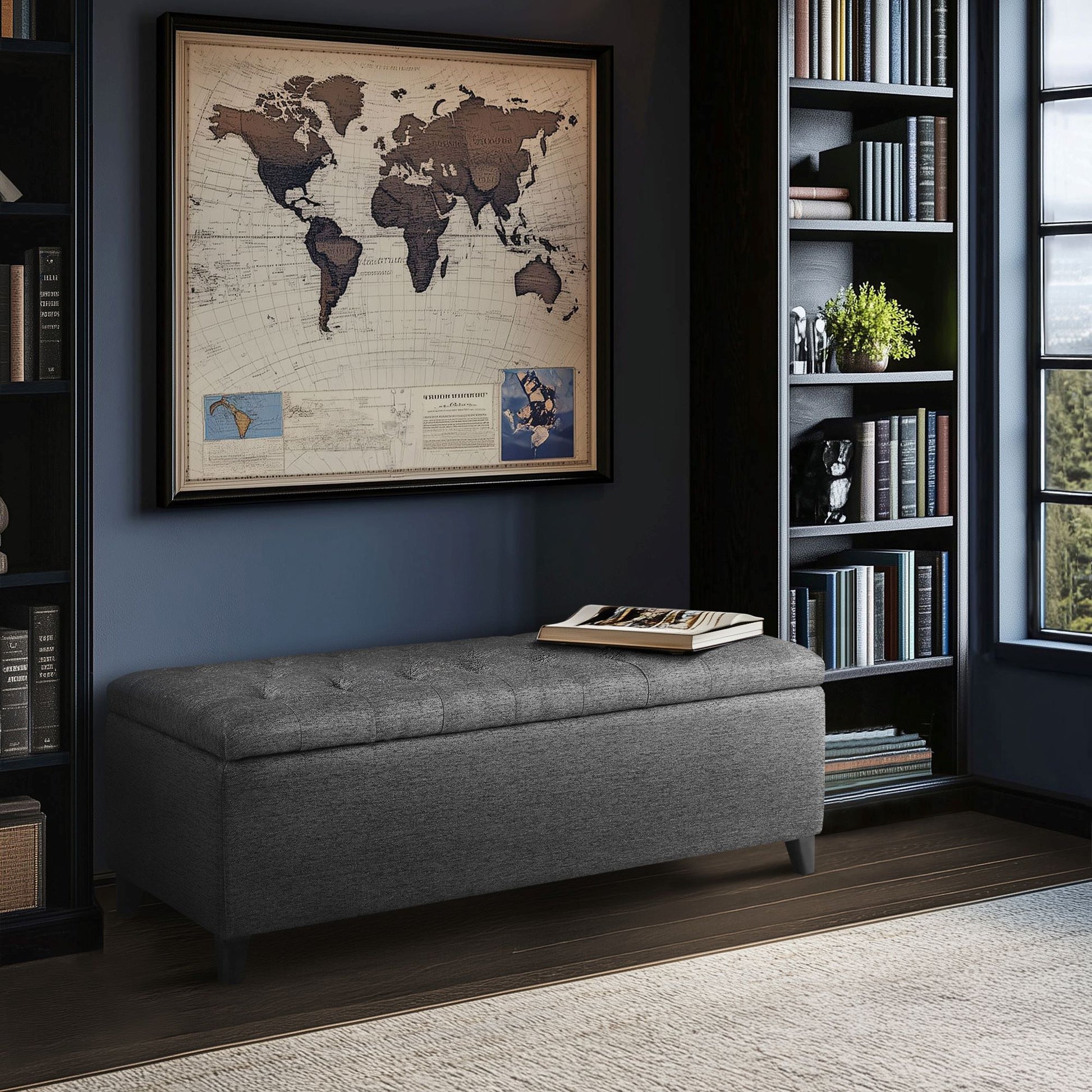 Shandra - Tufted Top Soft Close Storage Bench - Charcoal