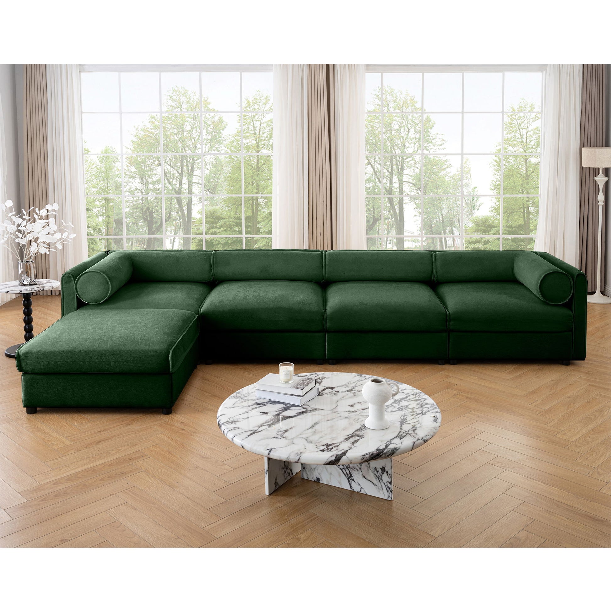 Contemporary Elegant White Chenille Sofa With Storage And Ottoman