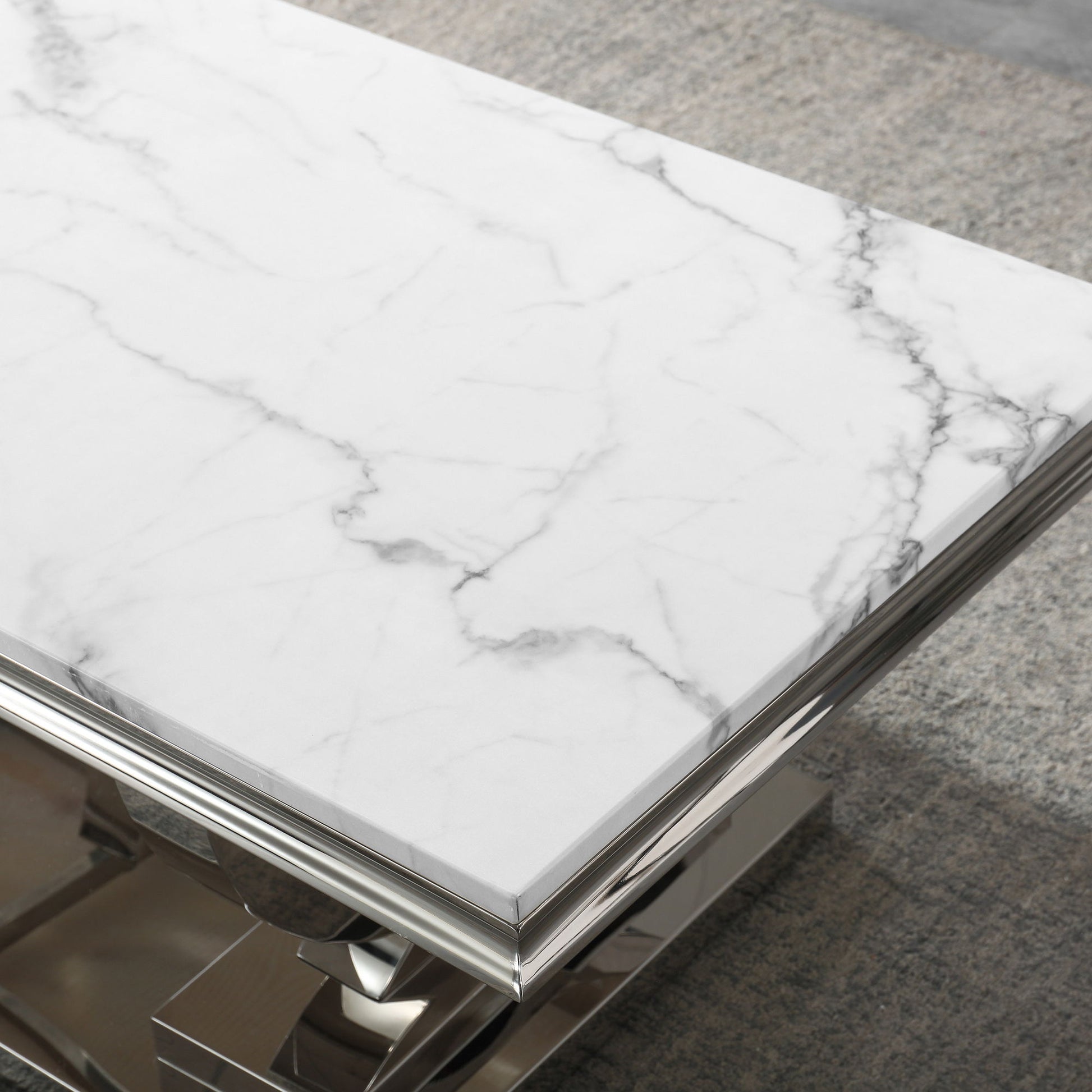 Modern Rectangular Marble Printing Coffee Table, U-Shape Stainless Steel Base With Mirrored Finish