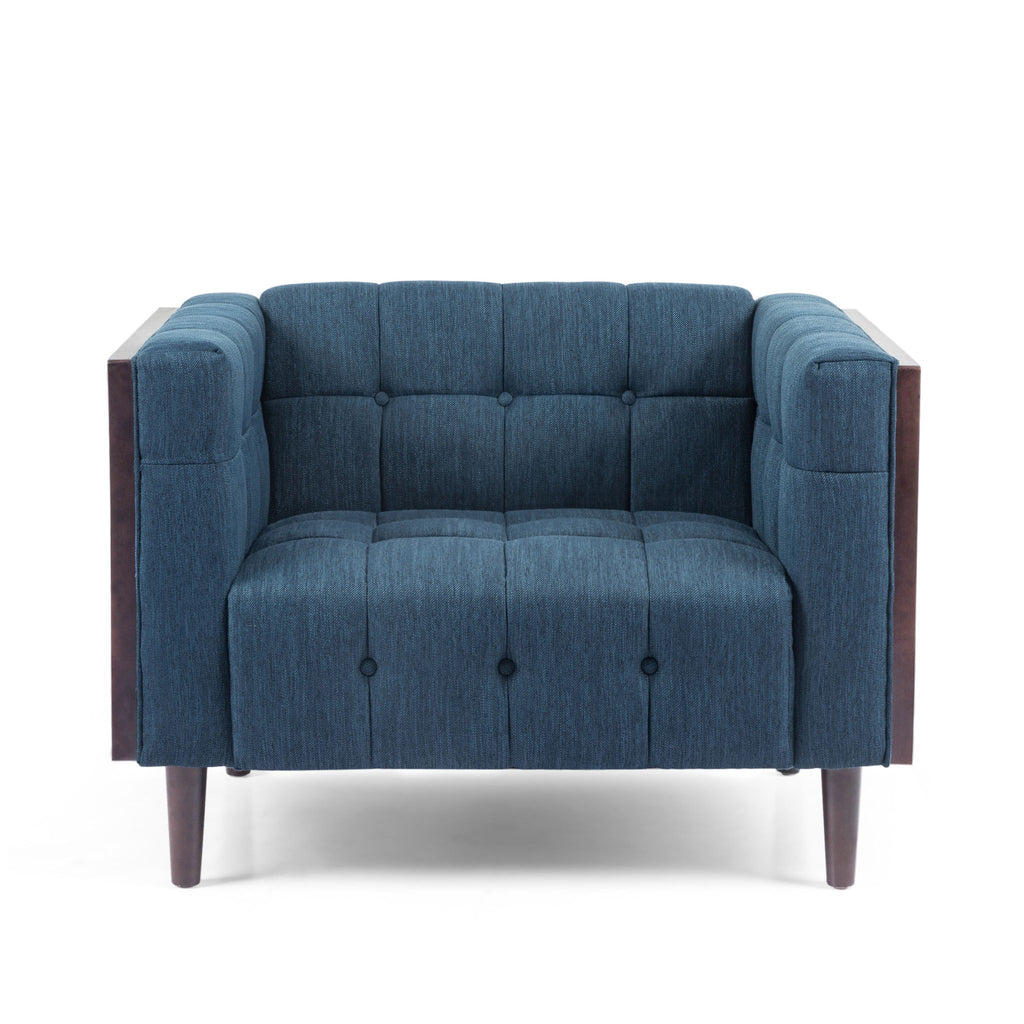 Contemporary Club Chair With Button Tufted Waffle Stitch