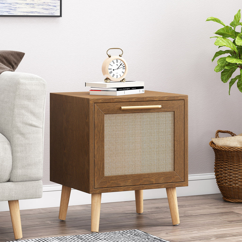 Contemporary End Table With Rattan - Walnut