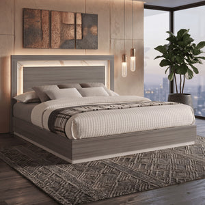 Altima - King Bed With LED Headboard - Gray