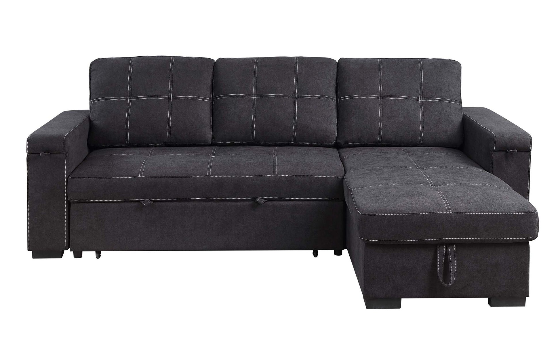 Toby - Woven Fabric Reversible Sleeper Sectional Sofa With Storage Chaise Cup Holder Charging Ports And Pockets