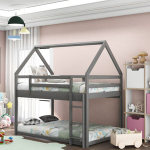 Low Bunk Bed With House Shaped Frame And Ladder