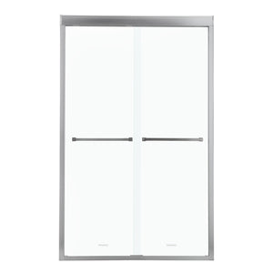 Modern Semi Frameless Bypass Sliding Shower Enclosure - Brushed Silver
