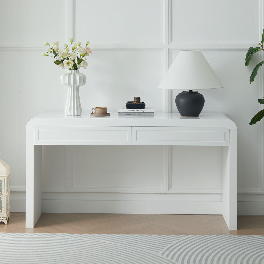 Curved Console Table With Storage, 2 Drawers - White