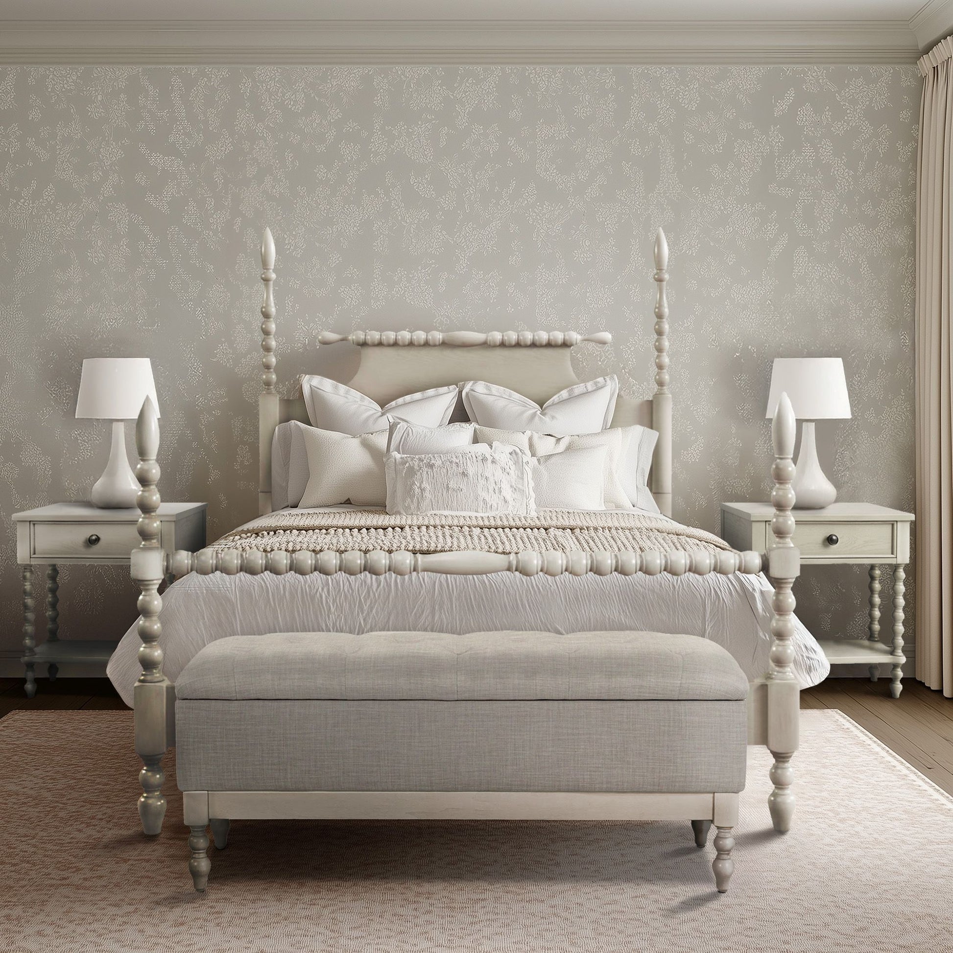 Beckett - Queen Turned Spindle Bed - Antique Cream