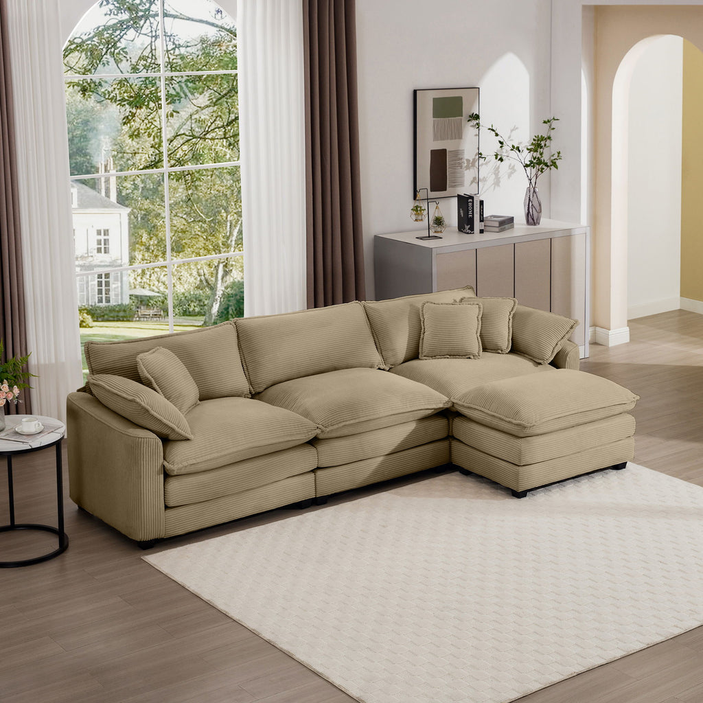 Modern Oversized Modular Cushion Sofa With Ottoman, Low Back, Deep Seating Sofa Set